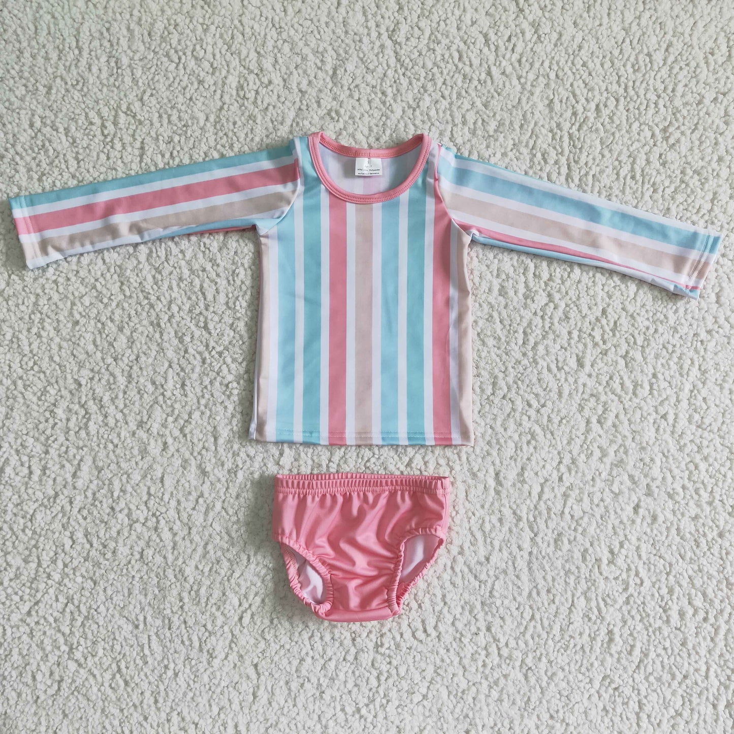 pink blue yellow stripe Swimsuit