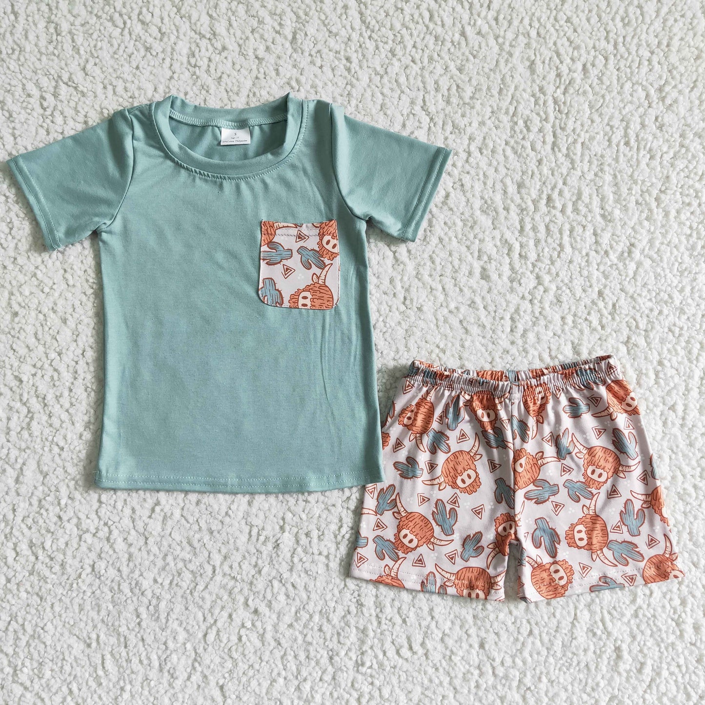 heifer green T-shirt boy Shorts Set