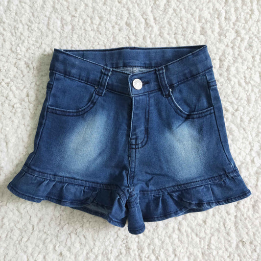 Blue bleached denim shorts