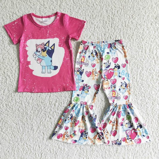 cartoon pink T-shirt girl bell bottom outfit