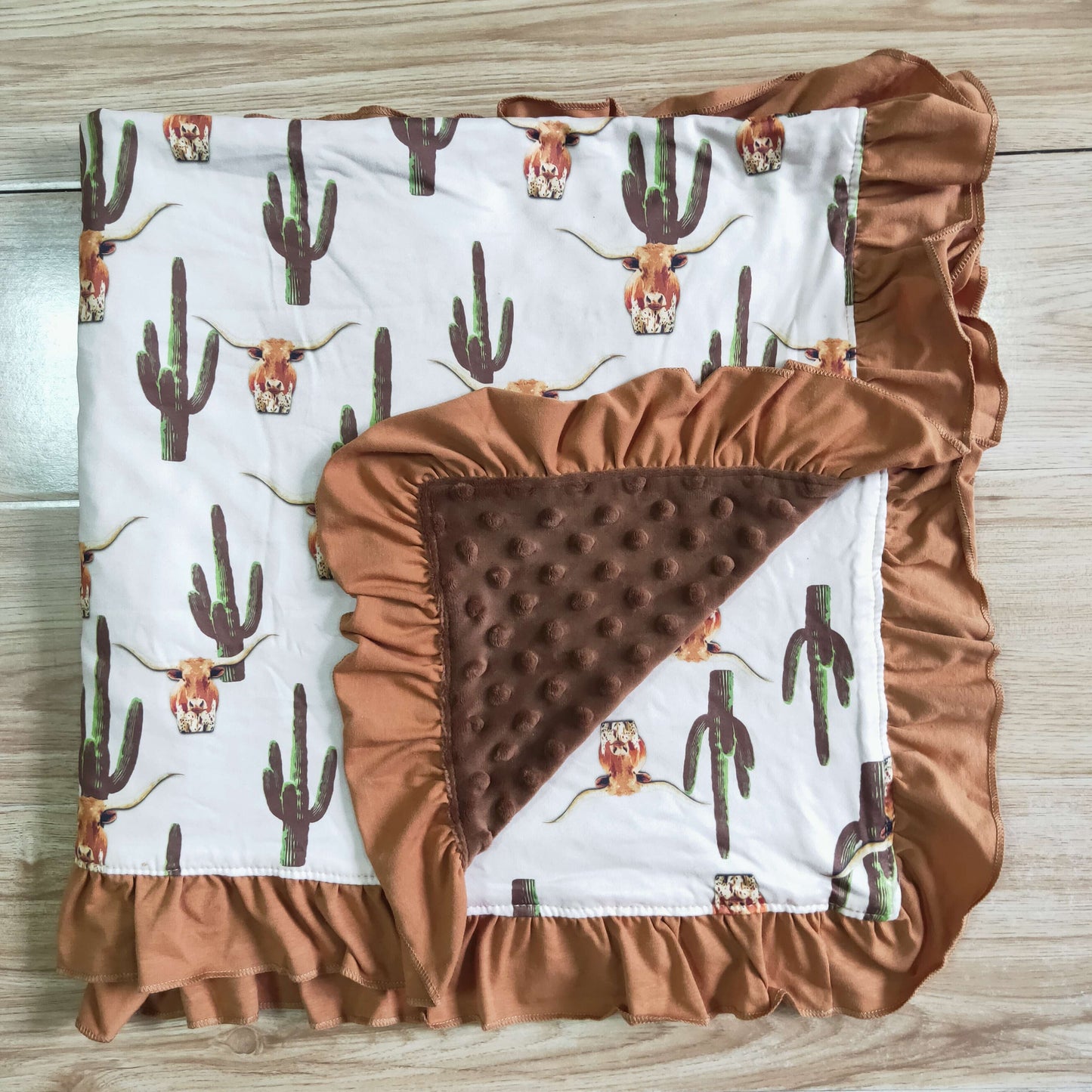 Highland cow cactus ruffle blanket