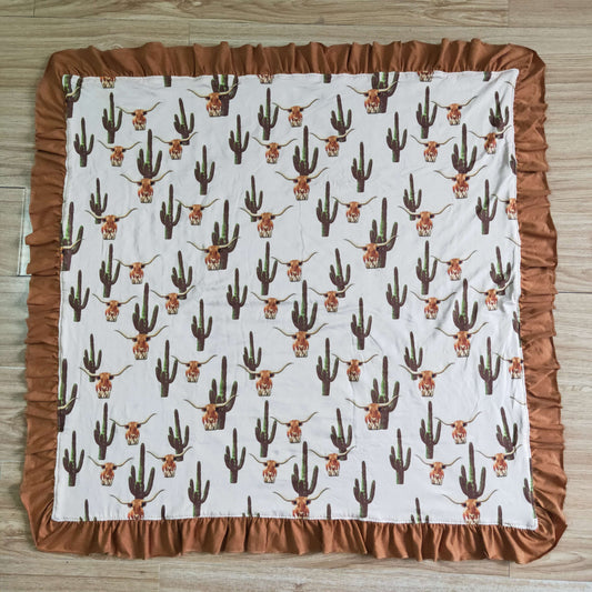 Highland cow cactus ruffle blanket