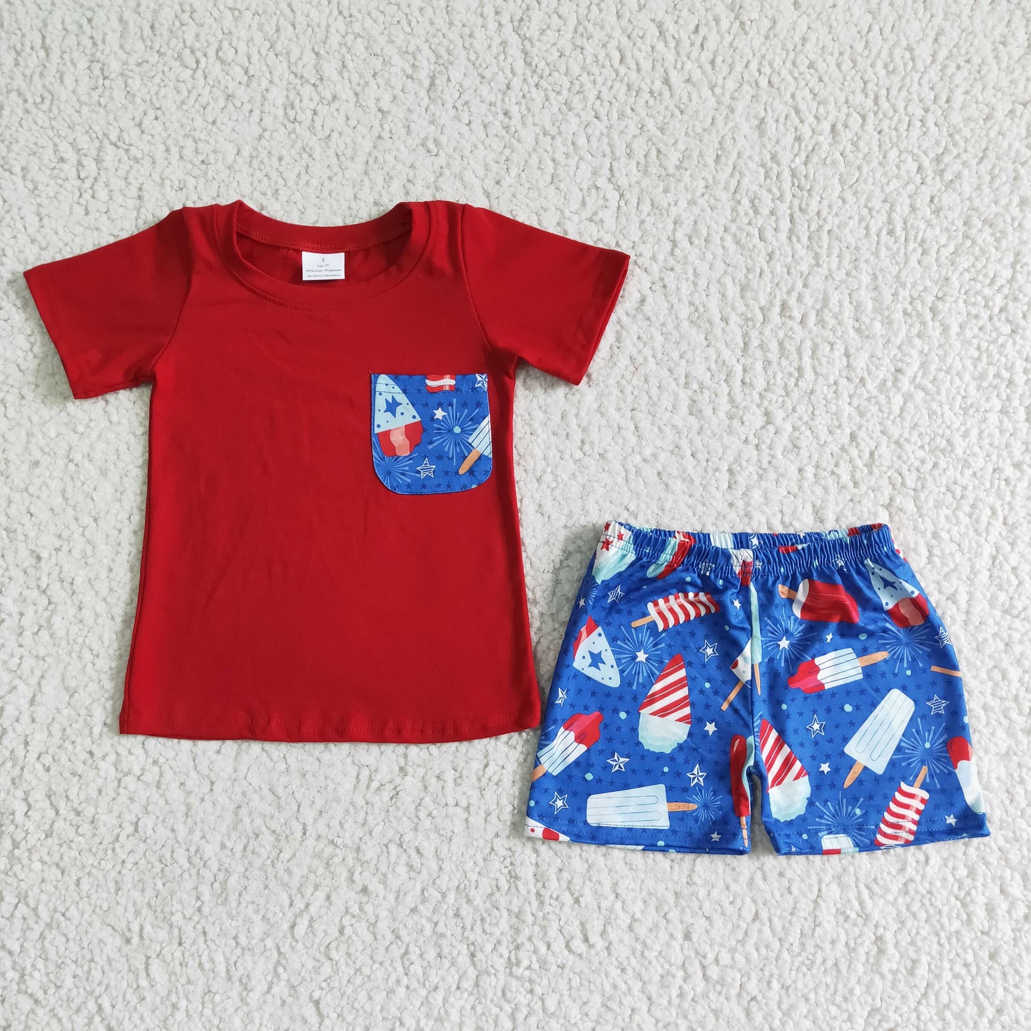 red T-shirt ice-cream boy Shorts Set