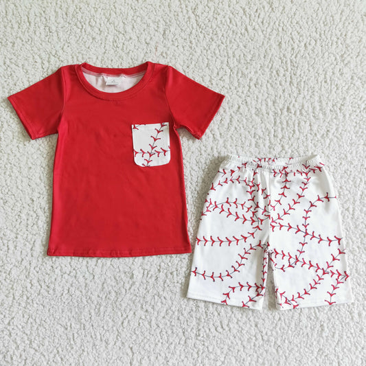 Baseball red boy short sleeve T-shirt Shorts Set