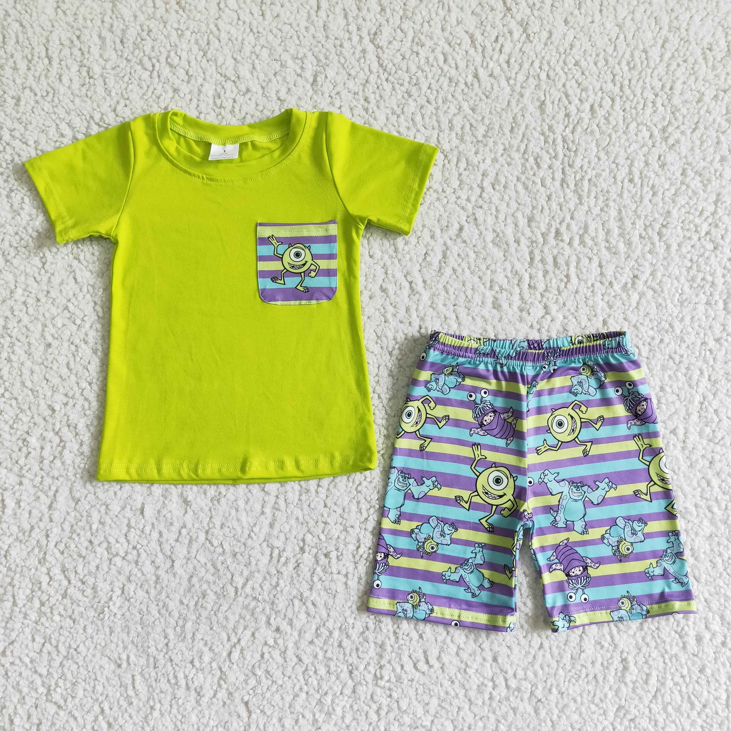 cartoon green short sleeve T-shirt boy Shorts Set