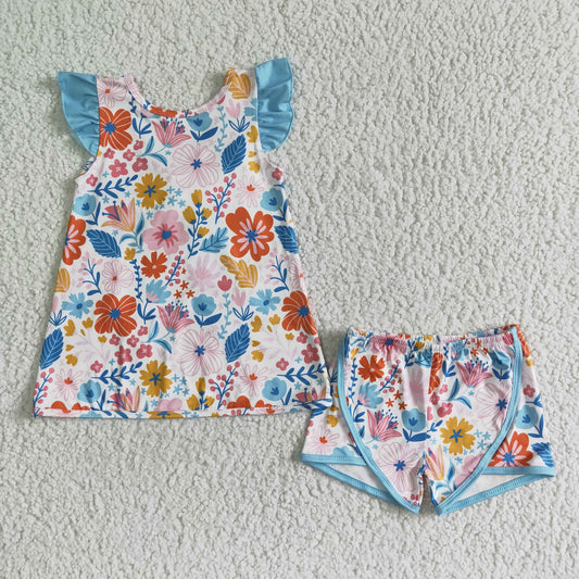 Flower Top girl shorts set