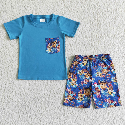 Summer cartoon dog T-shirt shorts Set