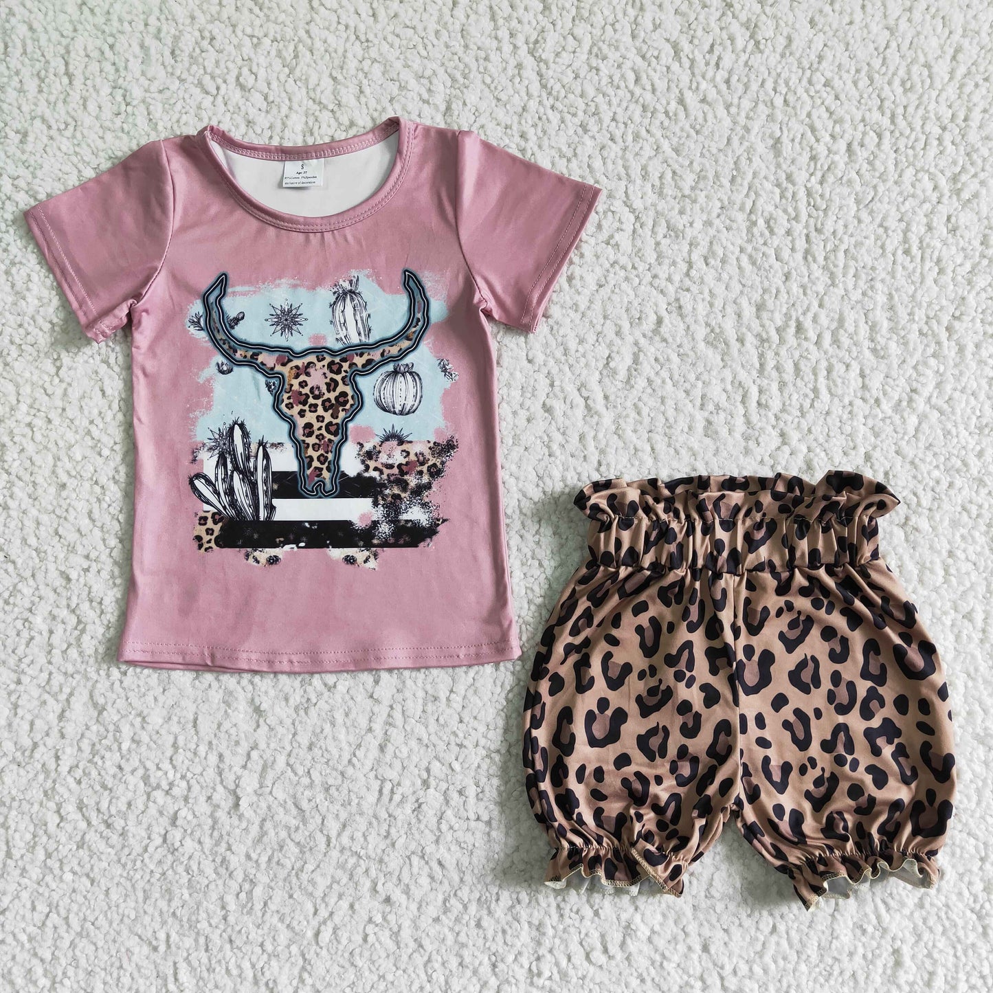 Heifer short sleeve T-shirt  girl Leopard Shorts Set