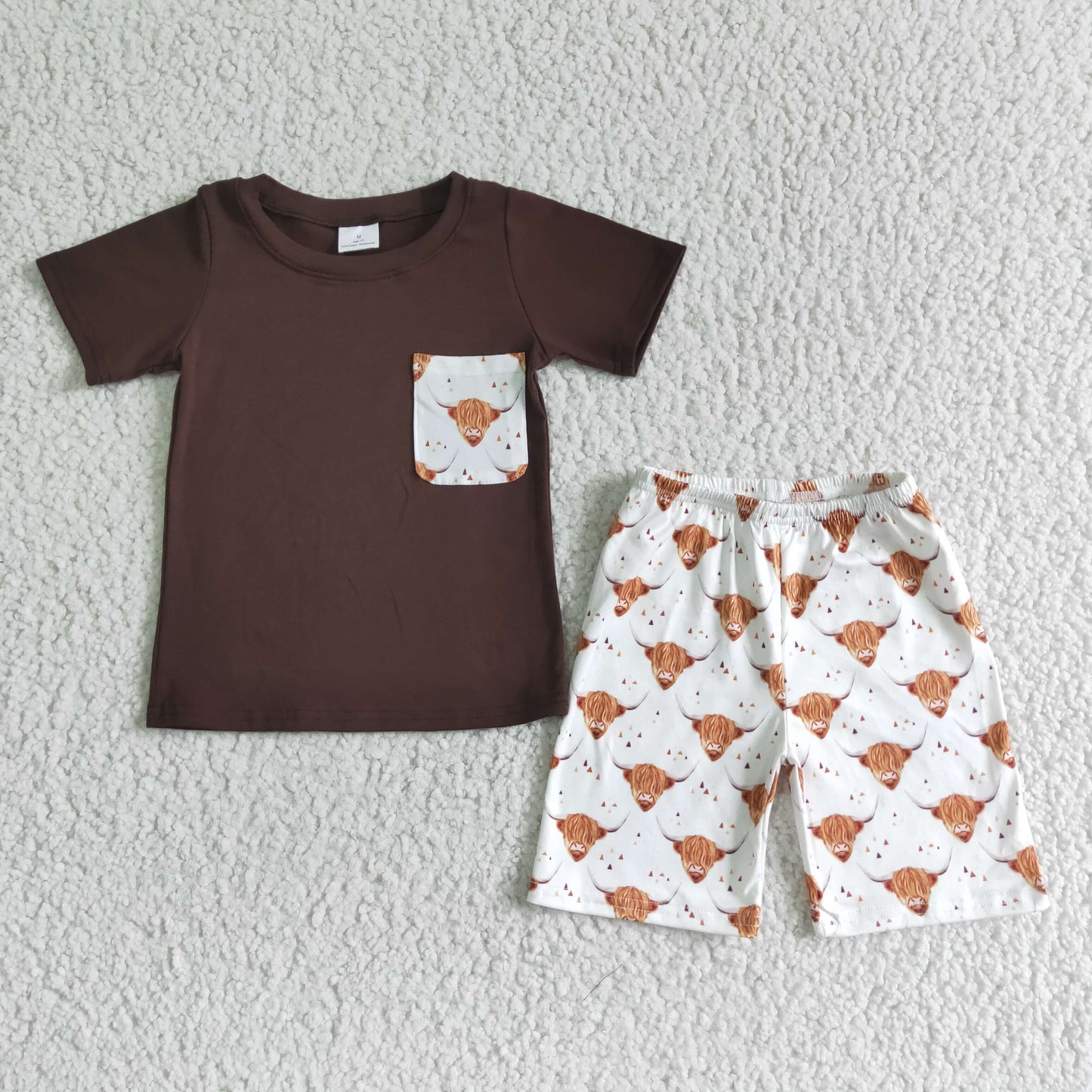 Brown heifer short sleeve T-shirt shorts set-preorder