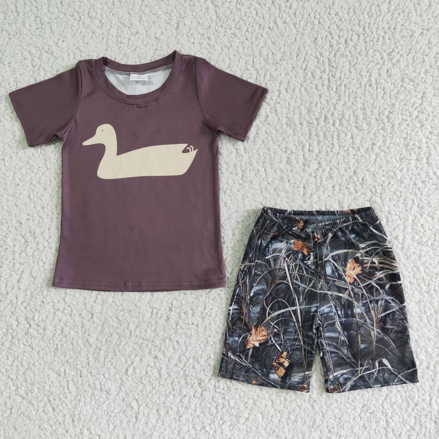 Duck Brown short sleeve T-shirt boy camo Shorts Set