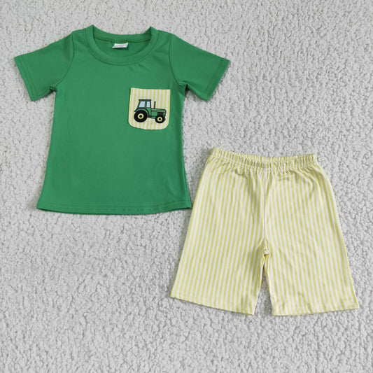 Green Tractor T-shirt yellow boy shorts set