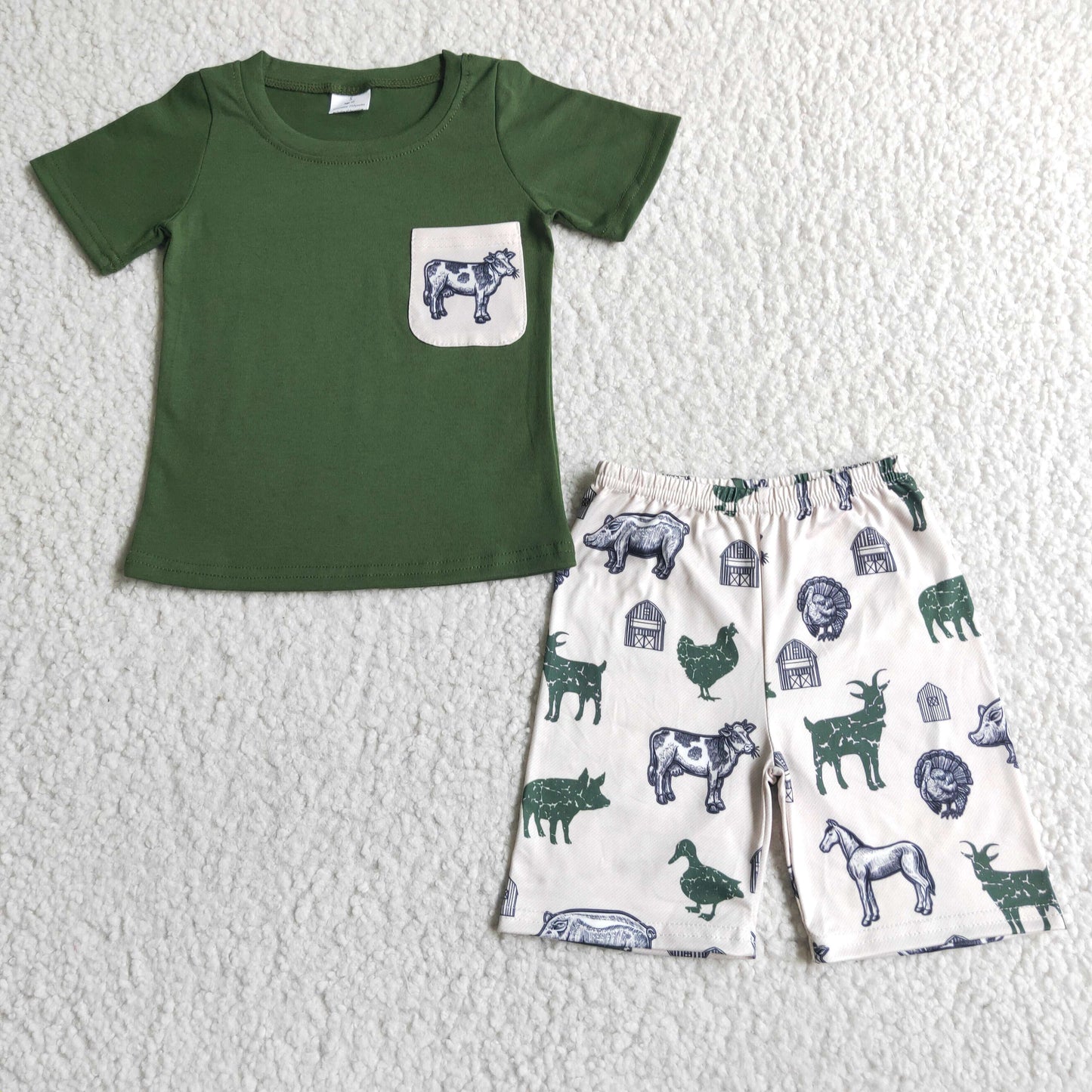 Goat Horse Green T-shirt boy Shorts Set