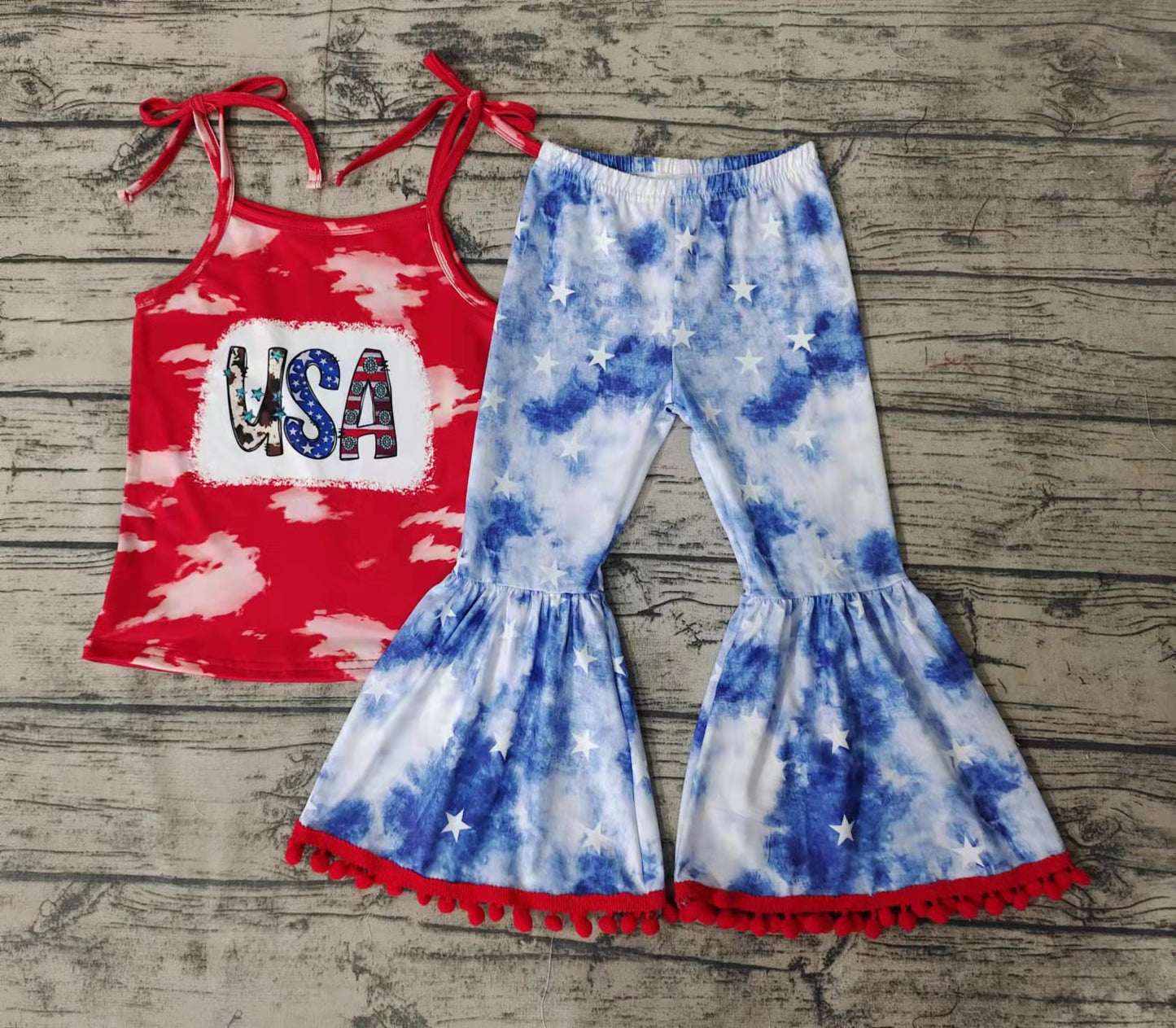 4th of July USA Top bell bottom pants set GSPO0068