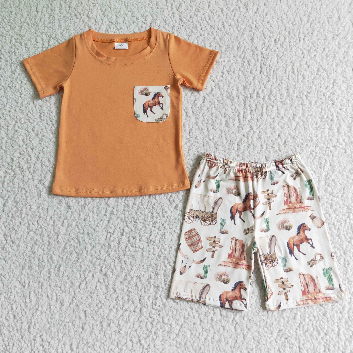 Orange horse short sleeve T-shirt boy Shorts Set