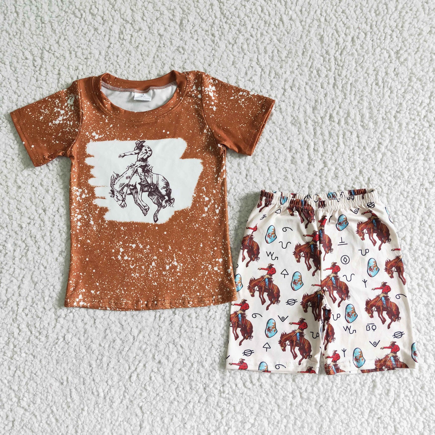 Orange horse short sleeve T-shirt boy Shorts Set