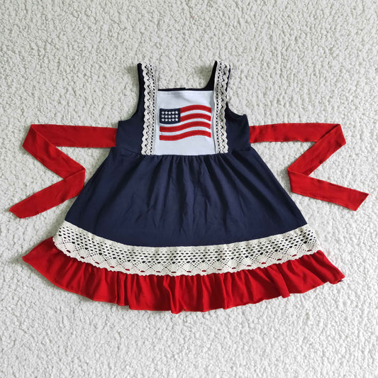 4th of July embroidery lace sleeveless ruffle Dresses