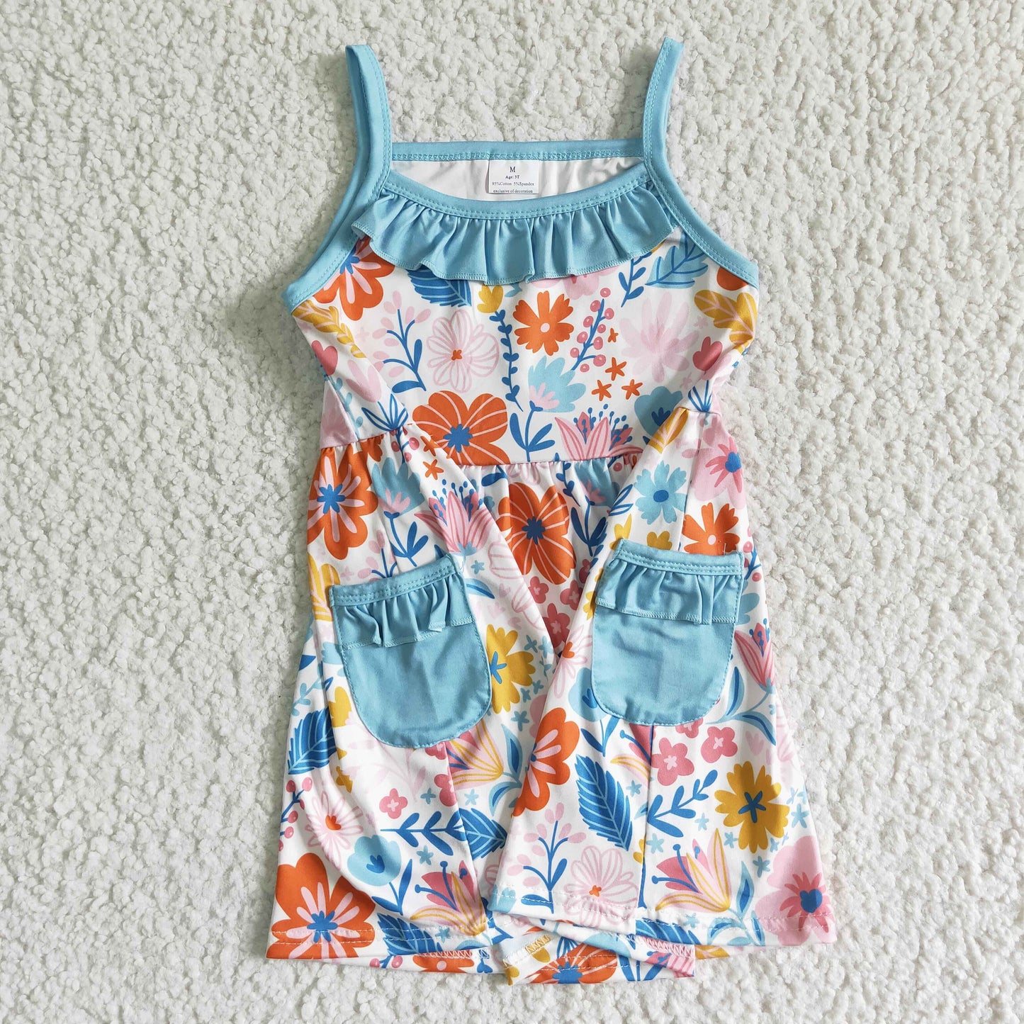 girls blue floral Spaghetti Strap Flower Dress GSD0077