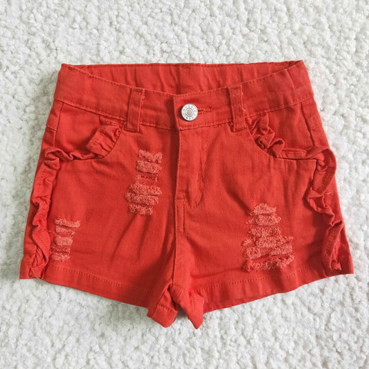 Orange denim shorts