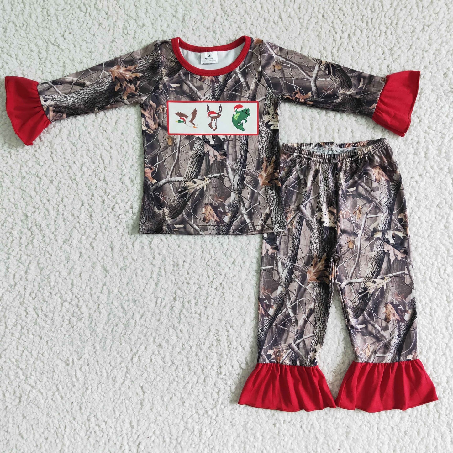 6 C9-4 Christmas Camo Long Sleeve Top Ruffle Pants Girl Pajamas Set-promotion 2023.11.11