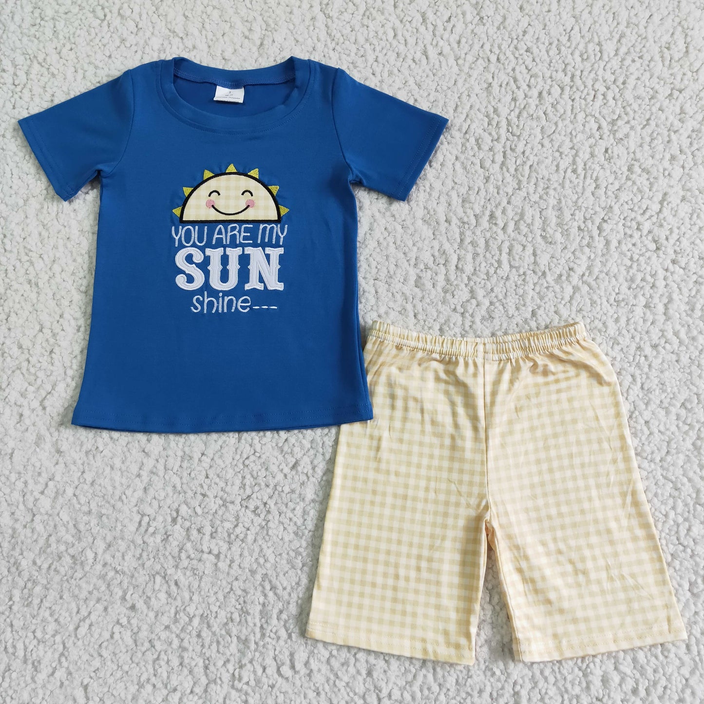 You are my sunshine embroidery blue T-shirt boy shorts set