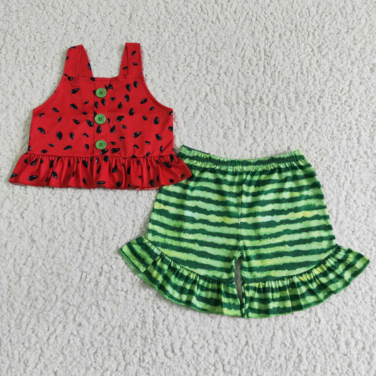 Watermelon top green shorts set