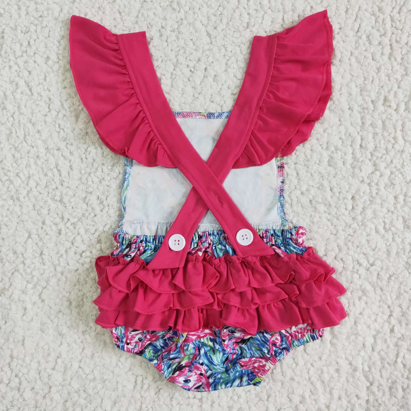 Pink Crane Top girl romper