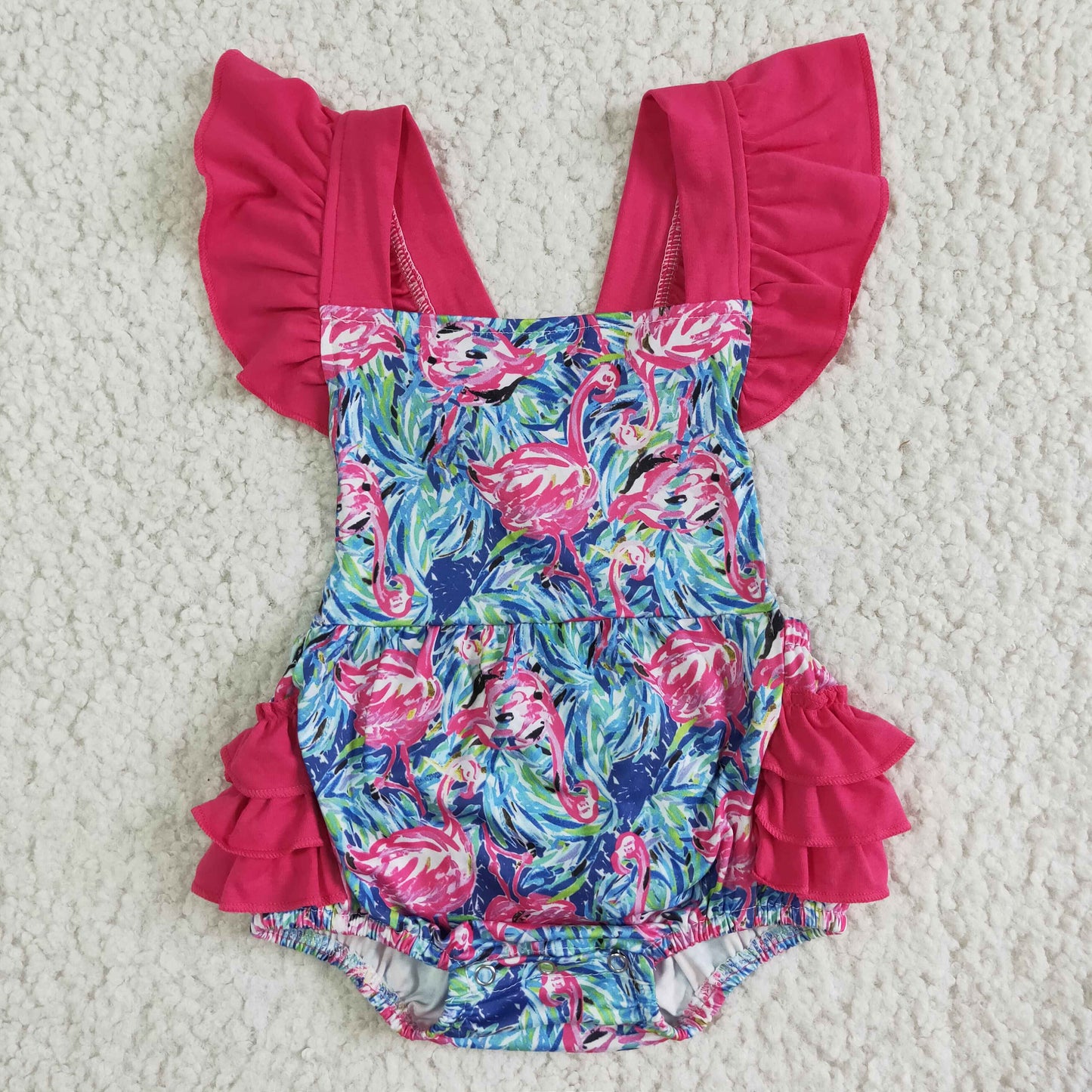 Pink Crane Top girl romper