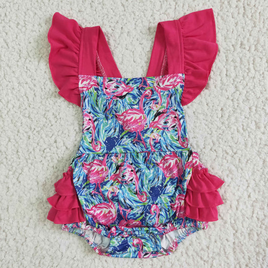 Pink Crane Top girl romper