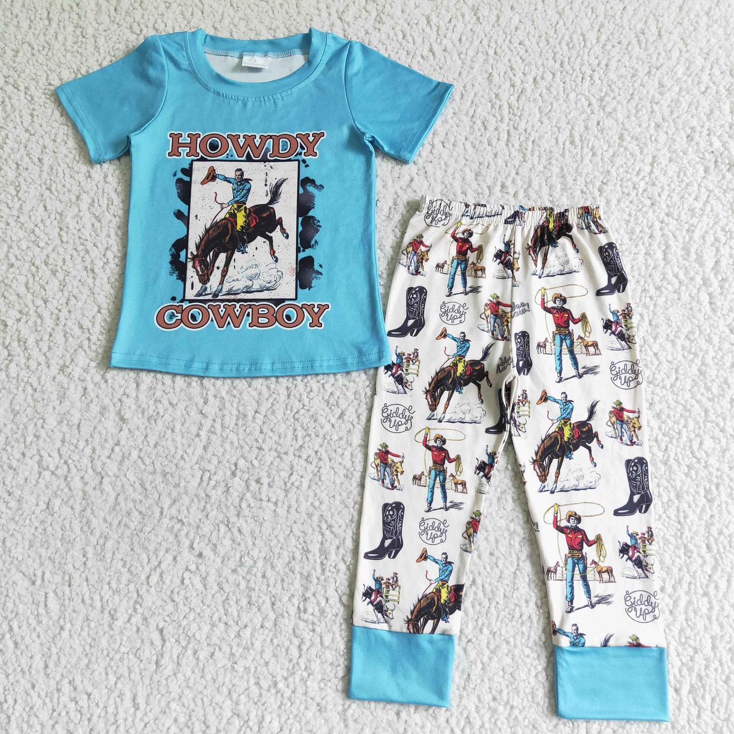 Howdy cowboy blue short sleeve T-shirt Legging pants set