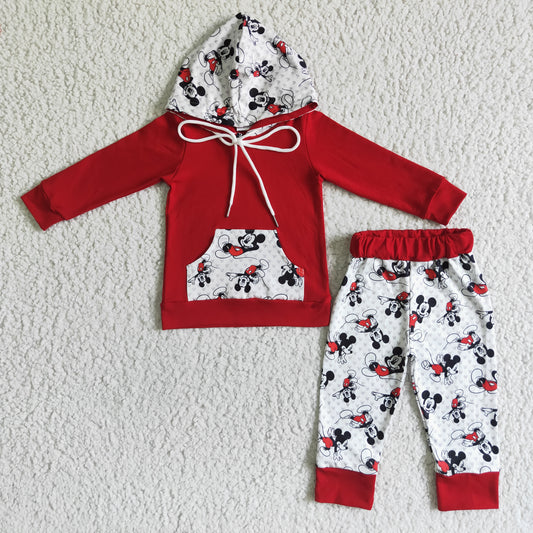 Cartoon Red Long Sleeve Hoodie Top Boy Long Pants Set