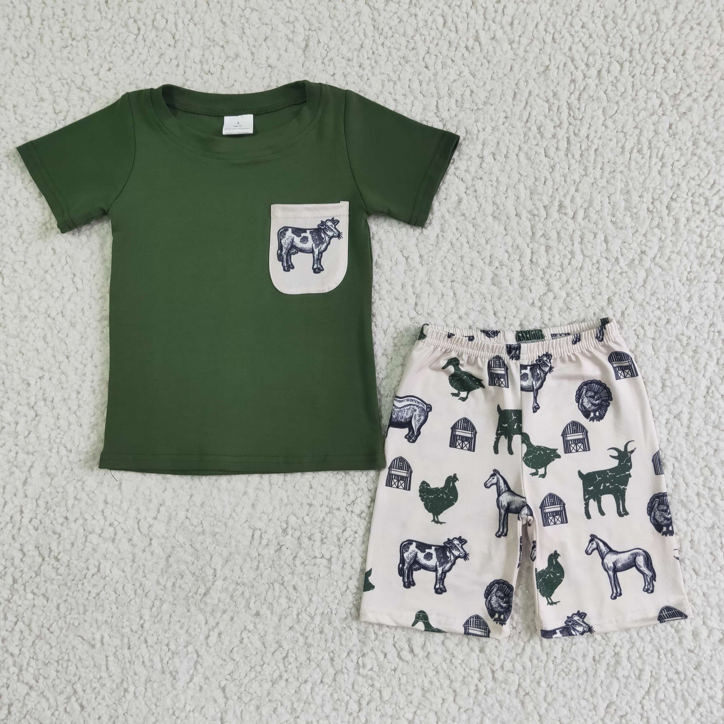 Horse Green Short Sleeve T-shirt boy shorts set