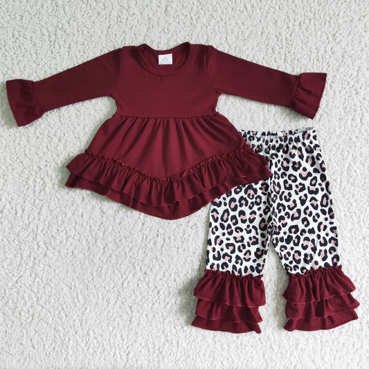 6 B4-38 baby girl Red Girl Beautiful Ruffle Leopard Outfit-promotion 2023.12.30