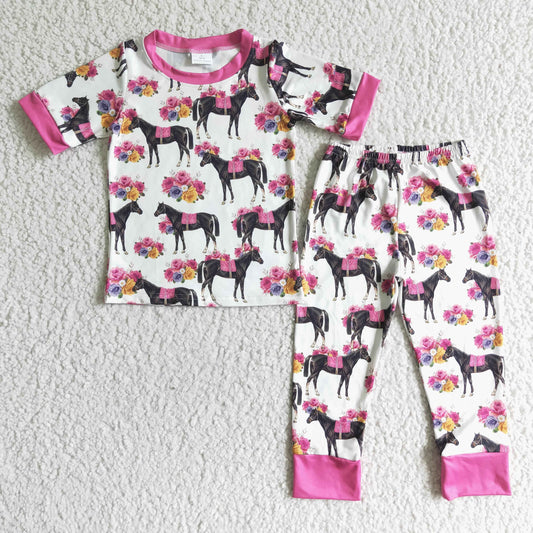 Pink Horse short sleeve Top pajamas set