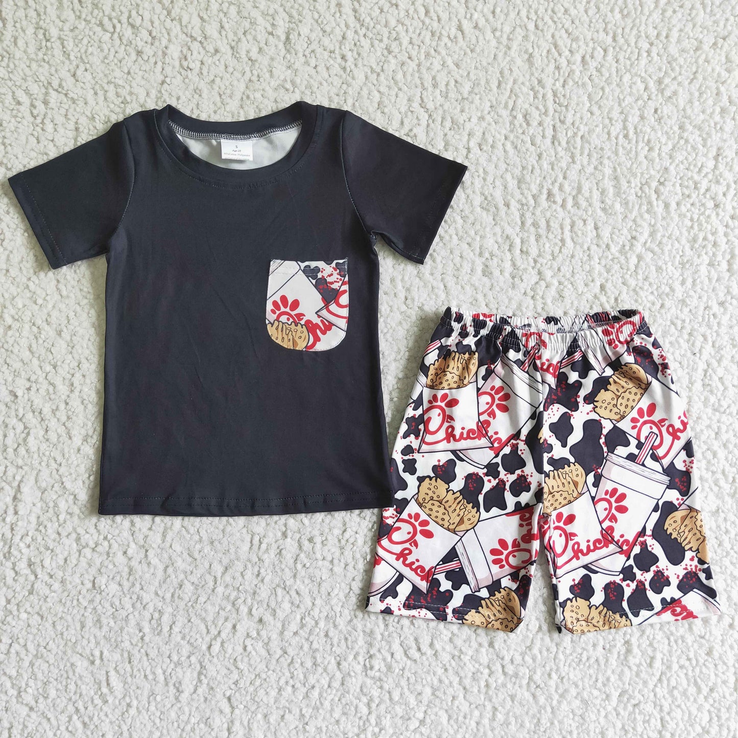 Chicken chips black boy short sleeve T-shirt shorts set