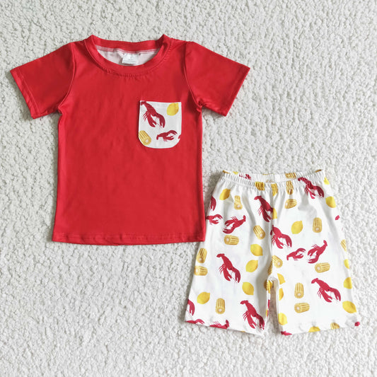 Crawfish Red T-shirt shorts set