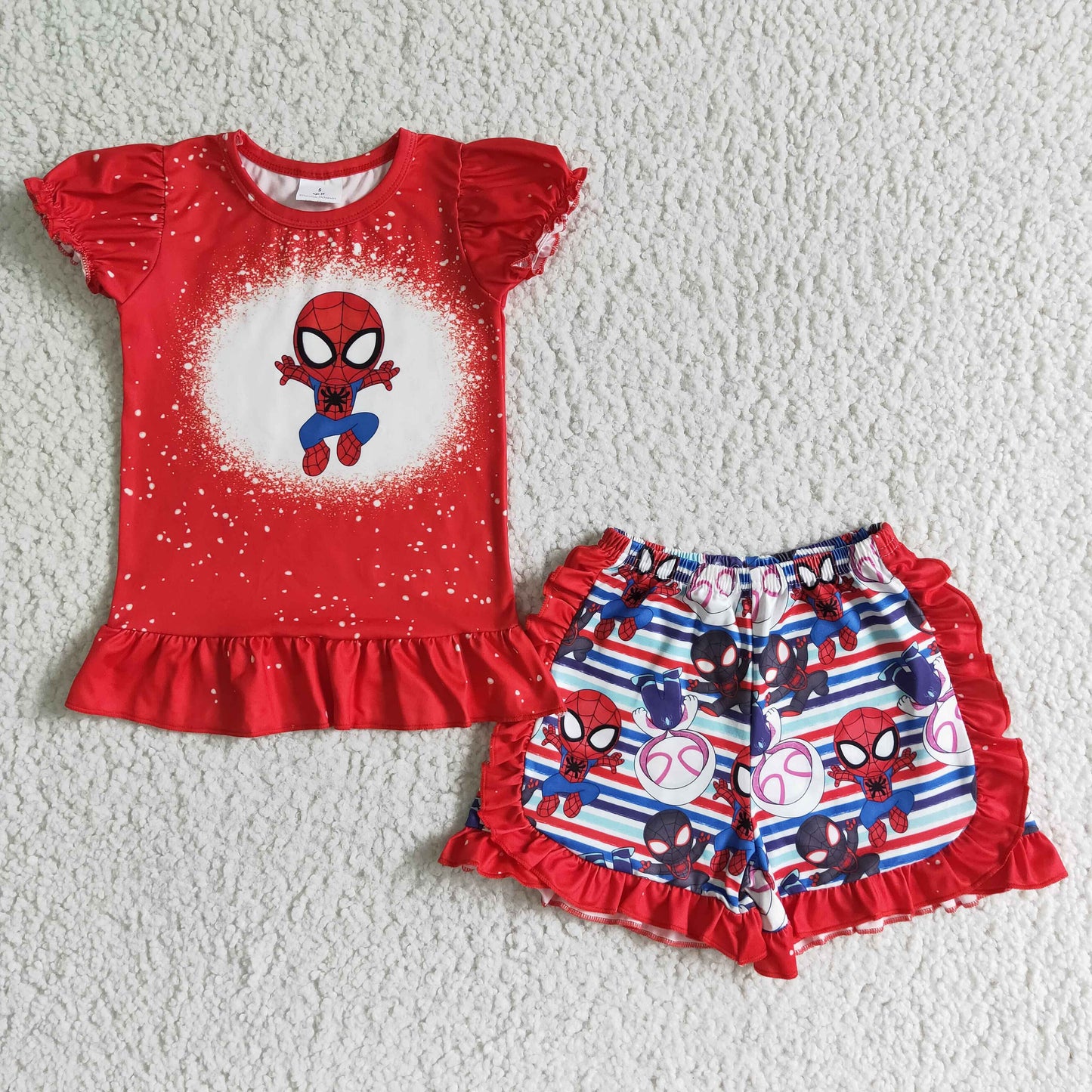 Spider girl bleached T-shirt ruffle shorts set