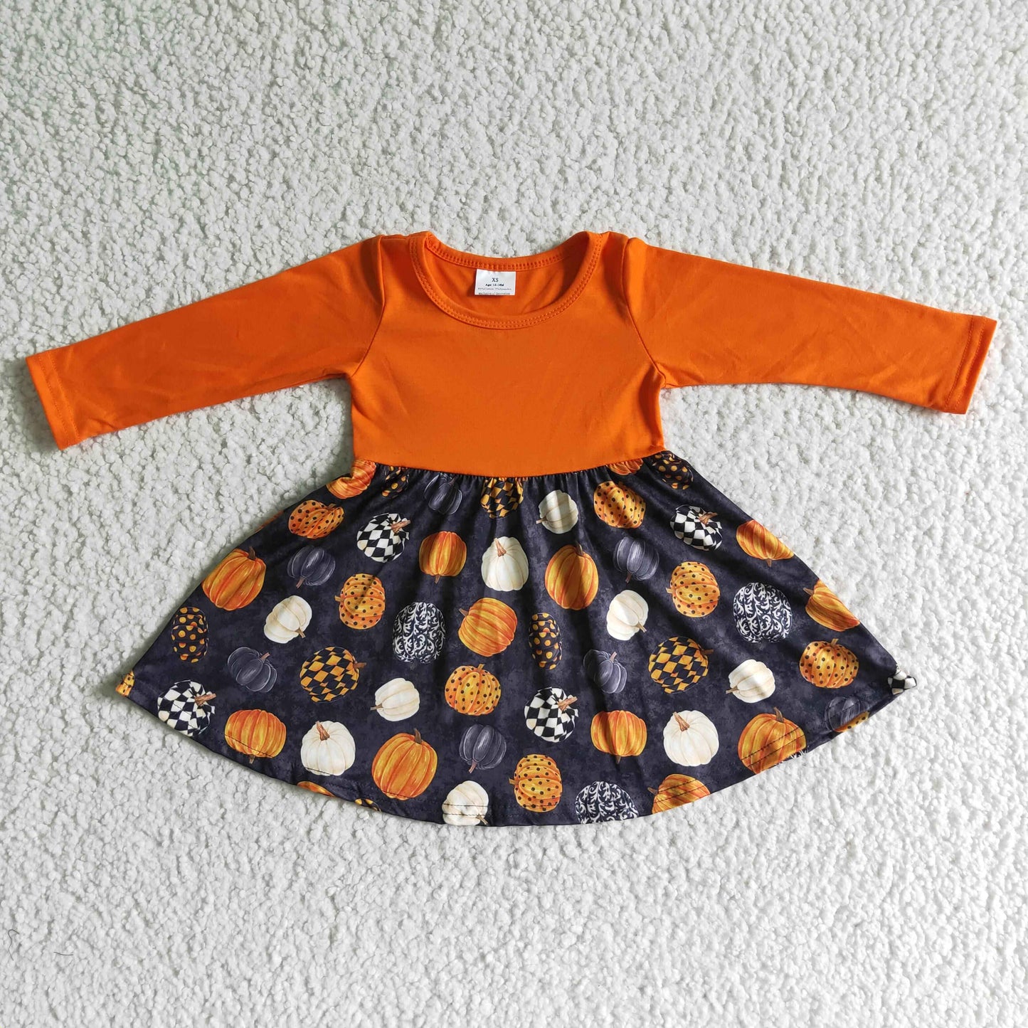 GLD0011 baby gir lHalloween Pumpkin long sleeve Dress