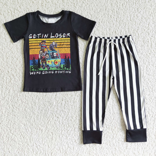 Get in losers black T-shirt stripe pants set BSPO0003