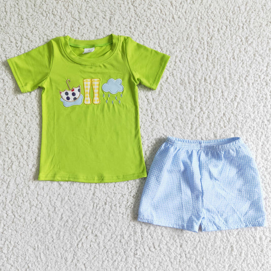 Green Boy embroidery top shorts set