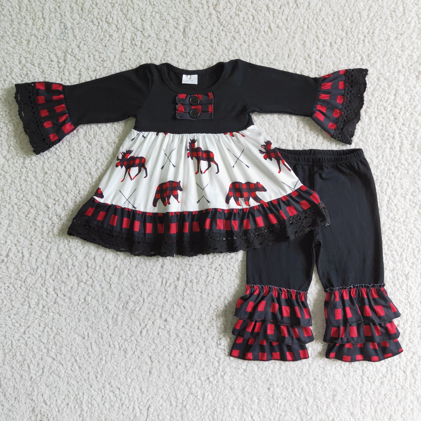 6 B4-1 baby girl Christmas elk tunic dress ruffle long pants set-promotion 2023.10.23