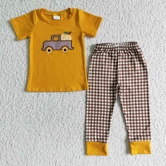 Boys pumpkin truck embroidery clothes sets BSPO0007