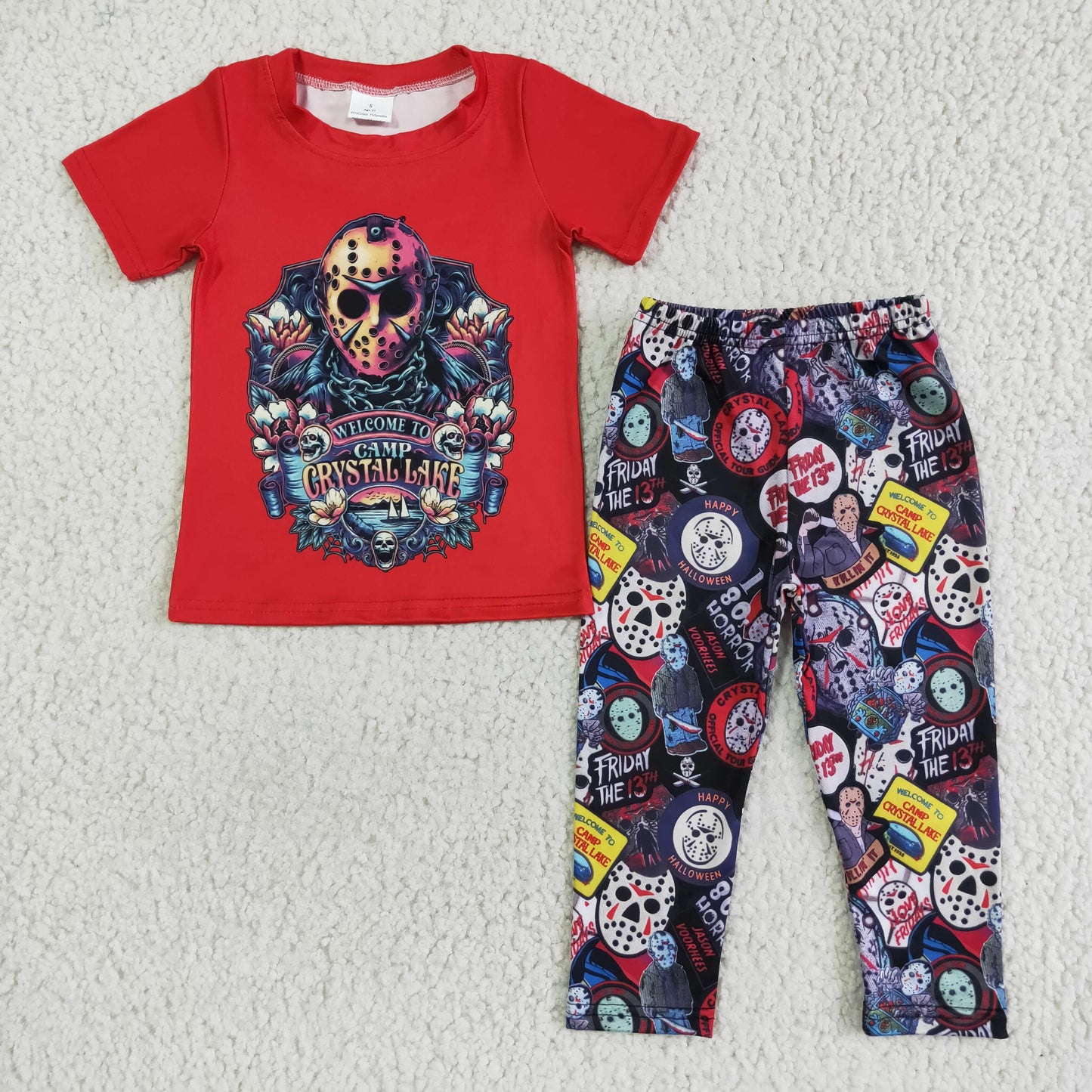 Halloween Cartoon Short Sleeve Top Boy Long pants Set