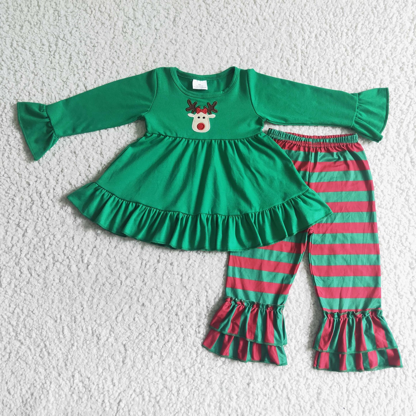 Christmas cartoon Tunic Dress Top girl long pants Set