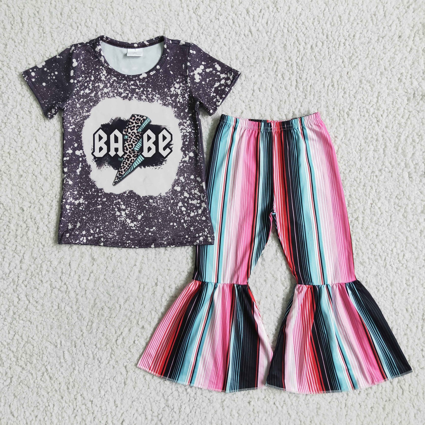 Babe Short Sleeve T-shirt bell bottoms pants set