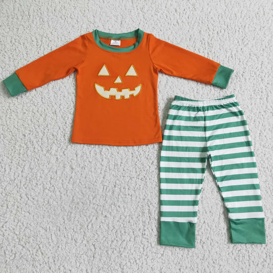 boys Halloween Pumpkin embroidered pajamas set BLP0003