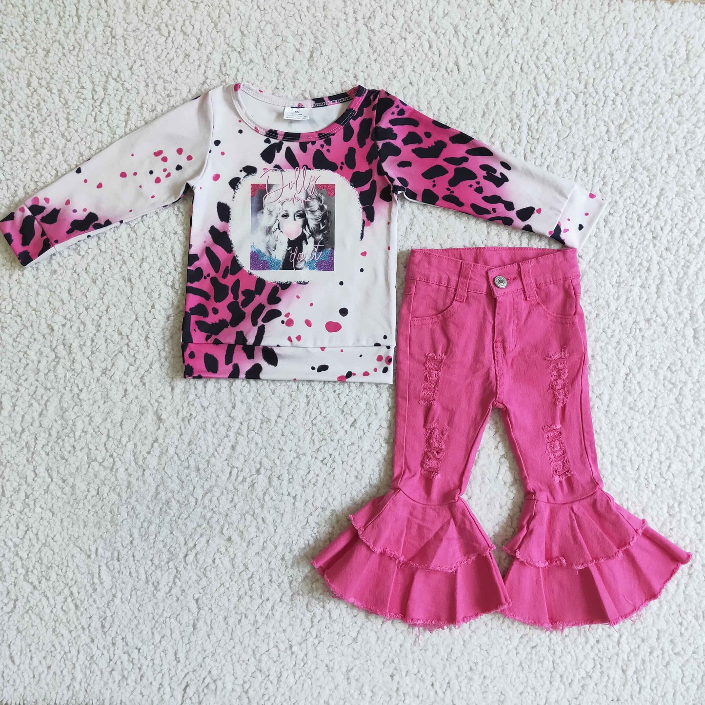 Singer Pink Long sleeve Top Denim pants set