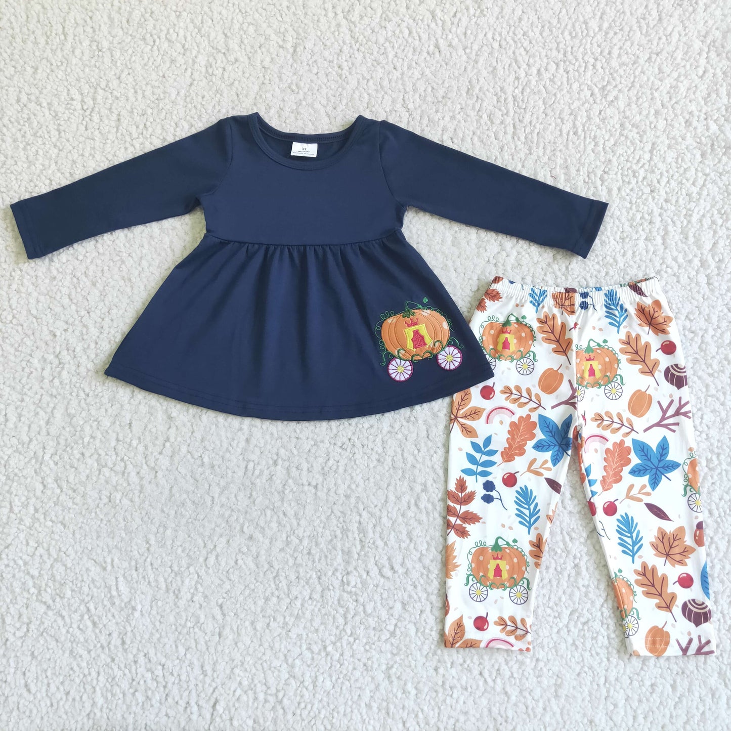 girls Pumpkin Embroidered Tunic Tops leggings sets GLP0051