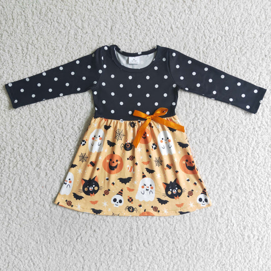 Halloween Pumpkin dots patchwork Dress GLD0040