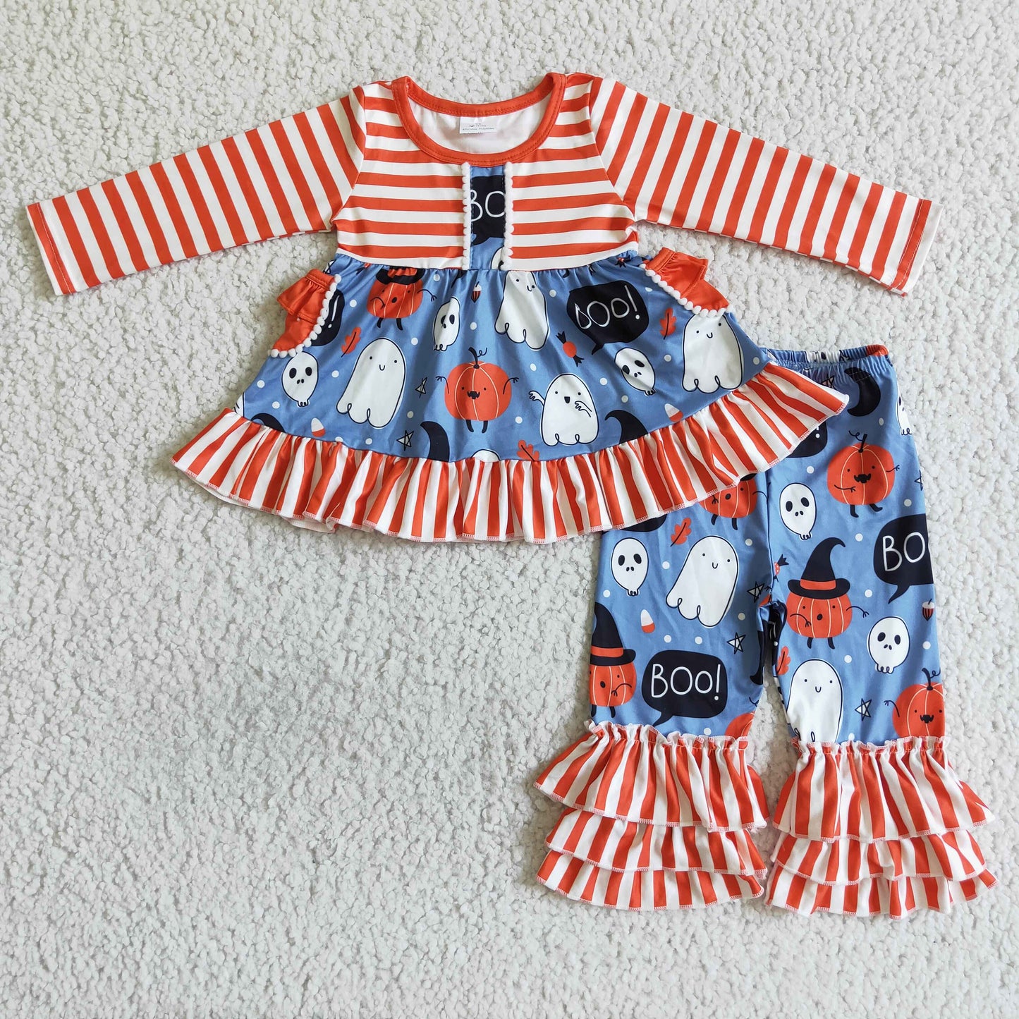 girls Orange Stripe ghost autumn outfits GLP0077