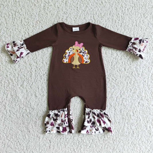 Thanksgiving turkey embroidered long sleeve romper LR0038